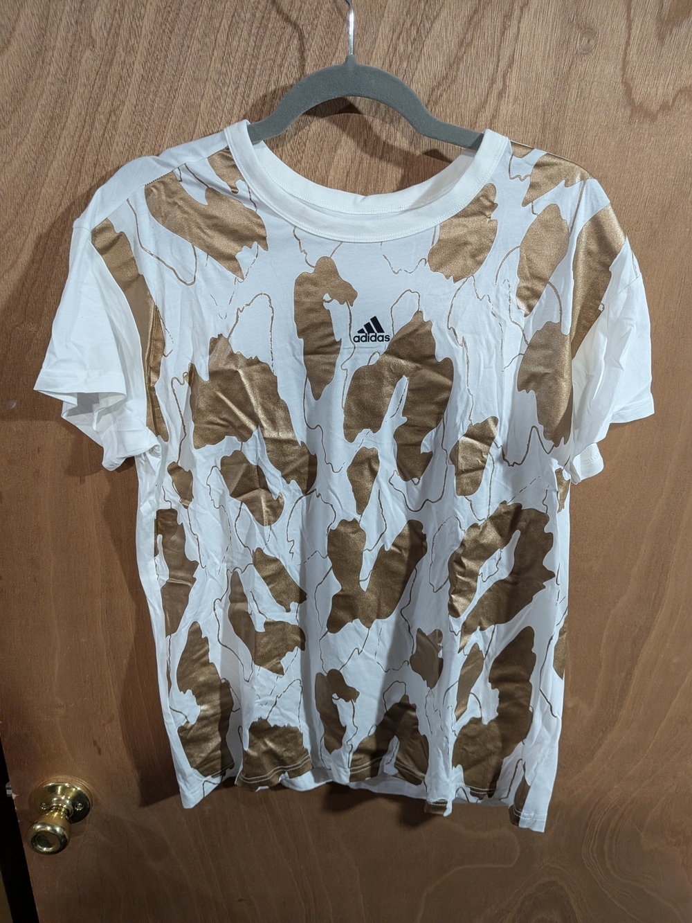 adidas Mens' White Tee with Metallic Gold Print